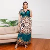 Plus Size Dresses Casual High Quality Leopard Gradient Printed Double Deep V-neck Ice Silk Full-length Beach Floor-length Dress