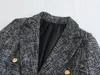 Kvinnors kostymer blazers tweed jacka för kvinnor 2023 blazer lyxgrå beskuren kostym chic och elegant kvinna skräddarsydd 230804