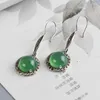 Orecchini pendenti FNJ Argento 925 Calcedonio verde per gioielli da donna Orecchini pendenti in argento sterling S925 MARCASITE