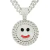 Hip Hop Men Rapper diamond pendant necklace shiny smile sun flower pendant micro-inset zircon jewelry night club accessory Sweater Collarbone Cuban chain 1648