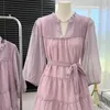 Lässige Kleider langärmeliges bequemes rosa Minikleid lose bequeme Dame Fee Frauen Rock Sommer koreanische Mode Damenkleidung