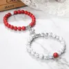 Strand Flower Shape Magnet Bracelet 8mm Natural Stone Beads Distance Elastic Rope 2pcs/Set Lovers Jewelry Gift For Women Men