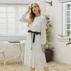 Abiti casual Dabourfeel Lace Up Chiffon Dot stampato Midi Dress Ruffles Lantern Sleeve O Neck Elegant For Women Party Boho Sundress