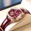 Wristwatches POEDAGAR Luxury Diamond Dial Quartz Watch Women Fashion Red Leather Strap Waterproof Dress Watches Relogio Feminino