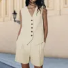 Kvinnors spårdräkter 2023 Summer Kvinnors shorts Set Solid Sleeveless Vest Pockets Pants Pants Office Lady Suits Female Elegant Two Pieces