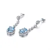 Dangle Oorbellen Aquamarijn Edelstenen Blue Crystal Zircon Diamonds Drop Voor Vrouwen 18 k Wit Goud Zilver Kleur Sieraden Bijoux Bague Gift