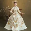 Vêtements ethniques femmes Qipao pour la fête de mariage chinois XiuHe haute qualité Champagne robe femme Cheongsam or mince traditionnel