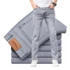 Herr jeans 2023 varumärke passar rak lätt bomullssträng denim affär casual hög midja tunn ljus grå 230804