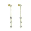 Stud Earrings Bezel Cubic Zirconia Tassel Long Chain Studs Earring Gold Color Fashion Round Opal CZ Paved Jewelry