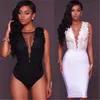 Kvinnors jumpsuits rompers Sexig Deep V Lace Up Skinny Women Bodysuits Stretch Sleeveless Open Crotch Bodysuit Black White Jumpsuit för 230804