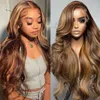 13x4 Highlight Ombre Spets Front Wig Human Hair Wigs For Women Honey Blonde Colored Glueless Wig Body Wave 13x6 Spets Frontal Wig Wig