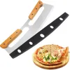 Baking Moulds Pizza Cutter Rocker Blade Stainless Steel Sharp Big Knife Kitchen Tool Pastry Pasta Dough Slicer Wheel With Wooden Handle 230804