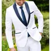 2020 One Button White Man Wedding Groom Mens Tuxedos Suits Navy Blue Shawl Lapel Custom Made Business Slim Fit Mans kostym JAC2115