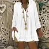 Women's Blouses Plus Size 5XL Boho Womens Tops And Hollow Lace Chiffon Shirts Autumn Long Sleeve V Neck Loose White Blouse Blusa