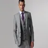 Handsome Side Vent Light Grey Groom Tuxedos Groomsmen Notch Lapel Man Suit Wedding Men's Blazer Suits Jacket Pants Vest260m