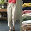 Spodnie damskie cukierki kolory elastyczne talii Kostka Długość Summer Harem Vintage Cotton Line Capri Fcasual Loose Plus Size C8147