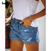 Kvinnors jeans Ladiguard 2023 Sexigt mode rippade denim shorts kvinnor sommar avslappnad kort bantning botten damer vintage strimlade byxor