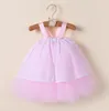 Flickaklänningar Pink Born Baby Flower Dress 1st Birthday Princess Ärmlös rem Tulle Costume Bridesmaids Spädbarn Vestidos