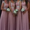 Capped Sweetheart Chiffon Long Bridesmaid Dresses Lace Up 2019 Beaded Party Dress Blush Pink Vestito Damigella Donna323t