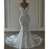 Modern 2024 Mermaid Beach Wedding Jurken V-Neck Lace Applique Chapel Train Open Back Trumpet Bridal Jurk Vestidos Novia Baratos