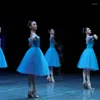 Vestimenta de Palco Longo Balé Romântico Tutu Vestido Azul Roupas Performance Bailarina Lago dos Cisnes Femme Crianças Meninas Fantasia de Fada