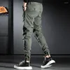 Jeans Masculino Moda Coreana Calças Elásticas Verde Exército Com Emenda Calça Cargo Casual Hombre Streetwear Corredores Hip Hop