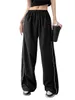 Pantalon cargo taille élastique pour femmes Y2k Pantalon de jogging couleur unie ample avec poches Streetwear