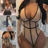 Kadın Tulumları Romper Seksi Seer Sheer Feer Lingerie Vücut Takım Strappy Plunge v Boyun Tertenci Üstler Tulum Catsuit 230804