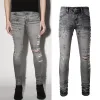 designer women jeans Men's Printed Gray Stretch Denim Jeans Slim Fit Zip Close Details hip hop motorcycle trousers CHG2308052 6.21