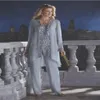 Zarif 3 Parça Gelin Pantolonunun Annesi 2017 Moda Şifon Plajı Düğün Anne Damat Elbise Uzun Kollu Boncuklar Mothe318d