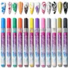 Smalto per unghie 12 colori Nail Art Graffiti Penna Pennarello per disegno impermeabile Set Onda Striscia Linee astratte Pennello Forniture per manicure Strumento SAG-B 230804