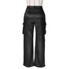 Haute Qualité Flanging Design Grandes Poches Pantalon Cargo Femme American Stripe Y2K Tube Droit Pantalon Lâche Mode Vert Rose Rouge