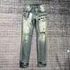 Jeans viola di marca firmati da uomo strappati diritti regolari denim strappati lavati vecchio lungo moda buco Stack92vc