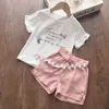 Kläder sätter casual flickor Kläder Set Summer Floral T-shirt Shorts Suit 2st Kids Clothes Set New Sleeveless Girls Boutique Outfits R230805