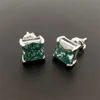 Hip hop lüks mücevher 925 STERLING Gümüş Vermeil Moissanit Küpe Buzlu VVS Diamond Green Blue Prenses Kesim Küpe