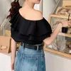 Women's Blouses Elegant Diagonal Collar Irregular Blouse Summer Double Layered Ruffled Chiffon Shirt Short Sleeve Women 2023 Ladies Tops