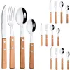 Dinnerware Sets 6People Cutlery Wooden Handle Stainless Steel Vintage Tableware Spoon Fork Knife For Home Kitchen Flatware Set