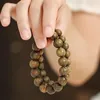 Strand Chinese Retro Green Sandalwood Buddha Beads Bracelet Wooden Beaded Root Bracelets Women Men Handmade Bangles Jewelry