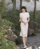 Ubranie etniczne Klasyczne kwiatowe drukowane szyfonowe szyfonowe kolano cheongsam eleganckie retro damskie ręcznie robione guziki qipao seksowna chińska sukienka codzienna