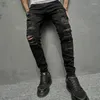 Mäns jeans herrar jeasn amerikansk high street trendig perforerad casual slim-fit holoe denim Panst full längd streetwear rippad