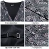 Mäns västar Hi-Tie High Quality Silk Mens Vests Pink Grey Floral Waistcoat Tie Hanky ​​Cufflinks Brooch Set for Men Pass Wedding Office Gift 230804