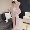 dames nachtkleding roze koraal fluweel 2 stuks dikker homewear dames heerlijk pluche volledige mouw warme pyjama pak casual met zak nachtkleding