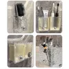 Förvaringslådor akrylväggmonterad rack Inget borrbadrum multifunktionell sminkarrangörer Lipstickborstehållare