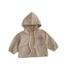 재킷 2023 가을 새 아기 긴 소매 후드 레드 코트 귀여운 만화 베어 프린트 재킷 소년 소녀 캐주얼 코트 유아용 면화 가디건 R230805