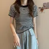 Blusas Femininas de Verão Básicas de Manga Curta Justa Camiseta Casual Decote Redondo Malha Sólida Crop Top Stretchy Tight Streetwear