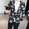 Мужские костюмы Blazers смокингины мужчина Slim Fit Floral Blazer Jacket Trend Trend Print Flower