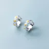 Hoop Earrings Inner 0.9cm Daisy Flower 925 Silver Woman Earring Drip Glue Jewelry Small For Women Female Girls