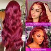 13x4 Body Wave Lace Front Human Hair Wig Brazilian Red Colored Remy Wigs for Women HD Transparent Lace Frontal Wig