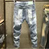 Jeans da uomo 2023 Fashion Mens Autumn Patch Light Blue Trend Pantaloni larghi Elastico Streetwear Boyfriend Biker Uomo Pantaloni in denim dritto