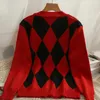 Pulls pour femmes Cardigan en coton noir et rouge à carreaux col en V à manches longues simple boutonnage printemps automne décontracté ajusté dame haut en tricot